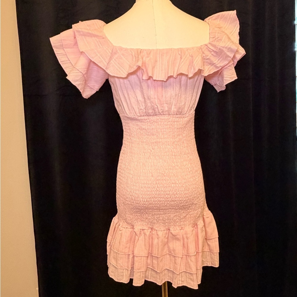 NWT - Pink Off-the-shoulder Smocked Mini Dress. Size Small. - Picture 4 of 9